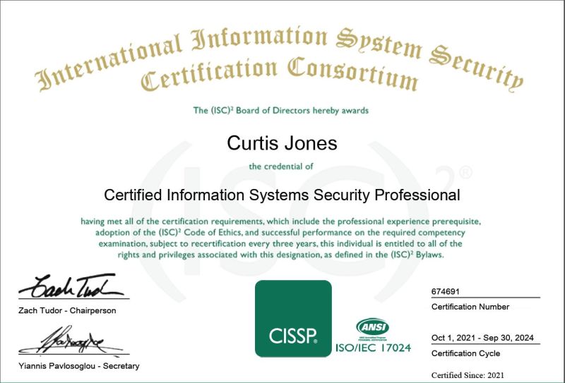 Curtis Jones Certifications
